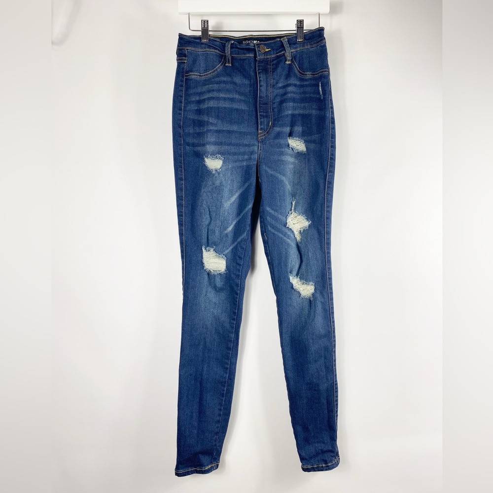Fashion Nova High Waist Distressed Skinny Denim  Jeans Women Size 11